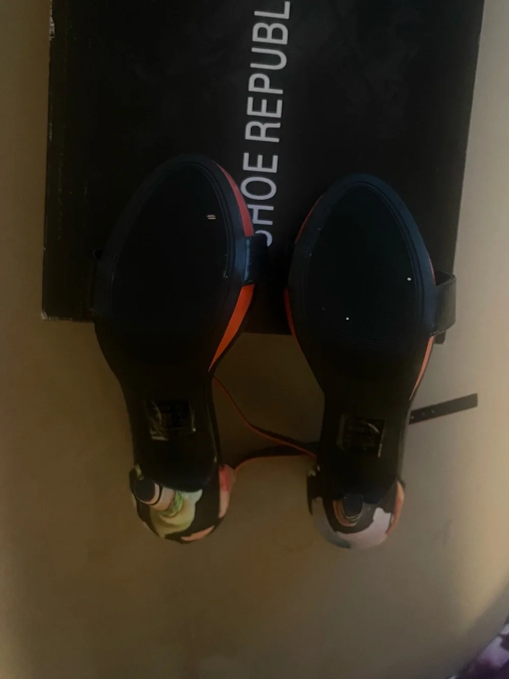 Floral Black and Orange Women's Strappy High Heels